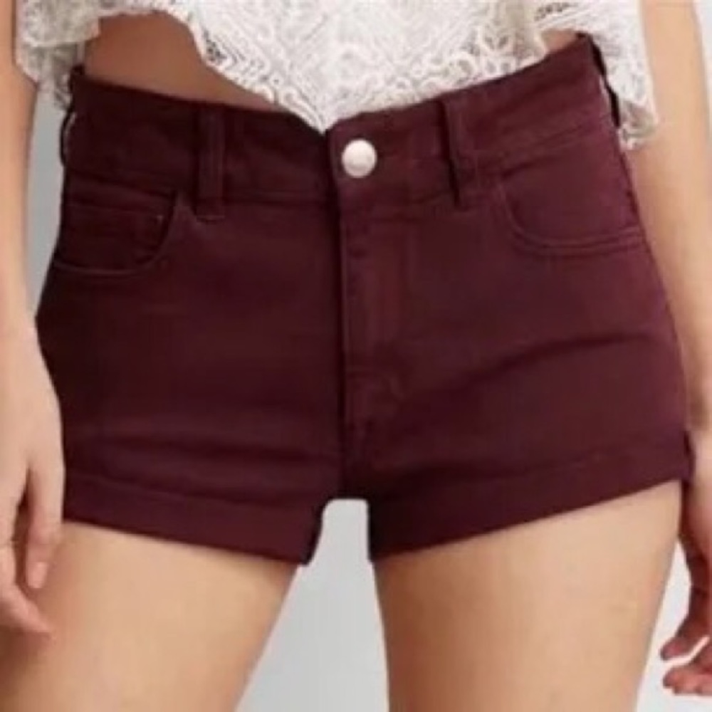 NEW American Eagle Hi Rise Shortie Denim Shorts Plum 4 Beach Coastal  Vacation